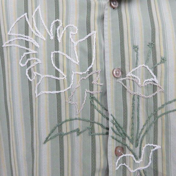 Cubavera Embroidered Flower Green Striped Shirt - Picture 8 of 8